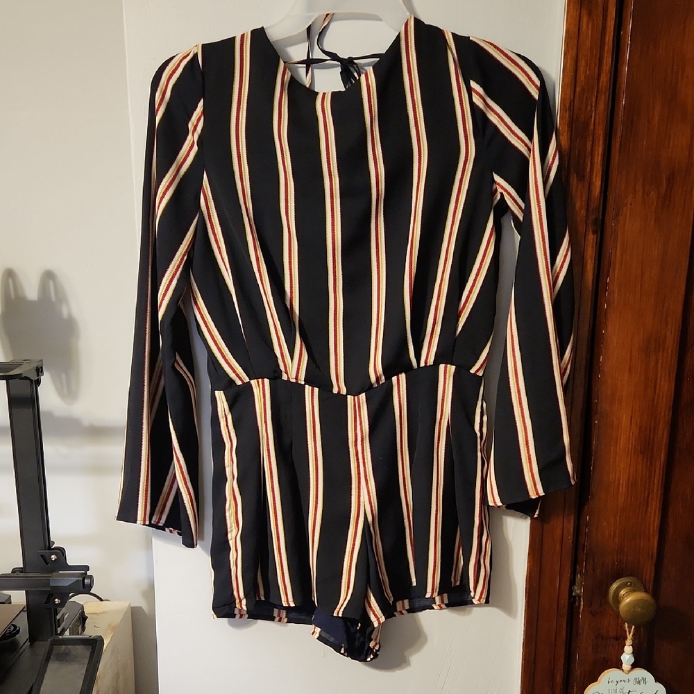 English Factory Black and Red Striped Jumpsuit